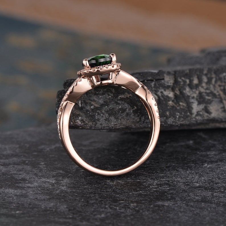 1 CT Pear Cut Emerald Diamond 925 Sterling Silver Infinity Halo Wedding Ring