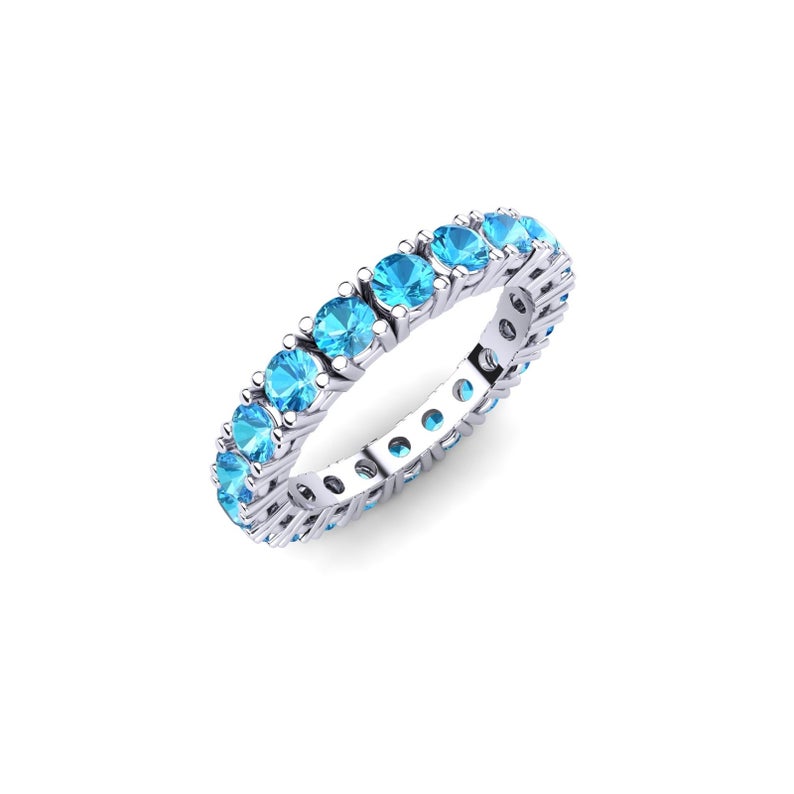 1 CT Round Cut Blue Topaz Diamond White Gold Over On 925 Sterling Silver Full Eternity Band Ring