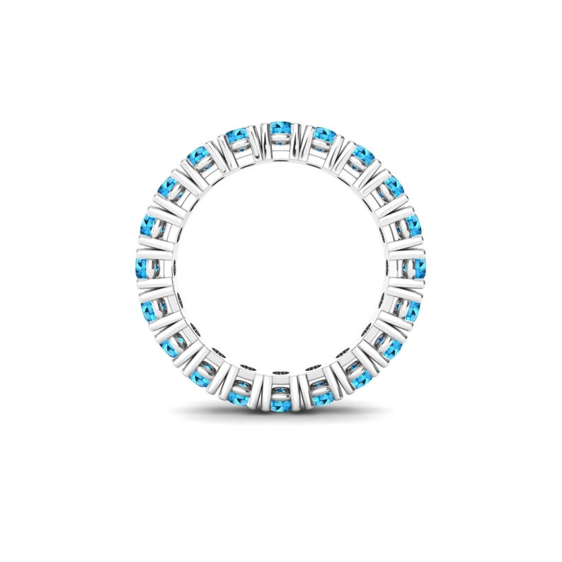 1 CT Round Cut Blue Topaz Diamond White Gold Over On 925 Sterling Silver Full Eternity Band Ring