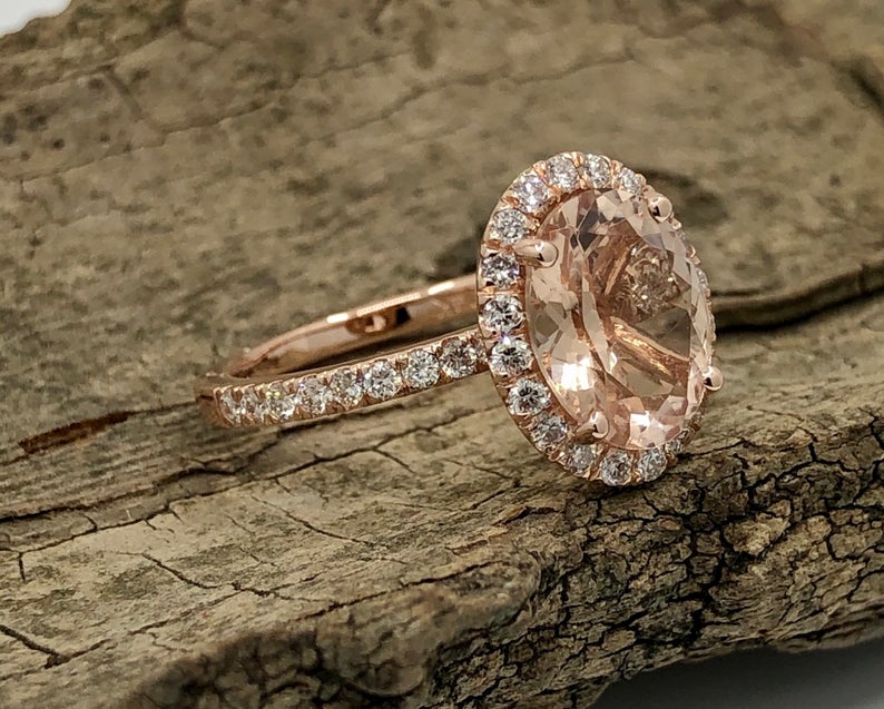 2 CT Oval Cut Morganite Diamond 925 Sterling Silver Halo Women's Engagement Ring