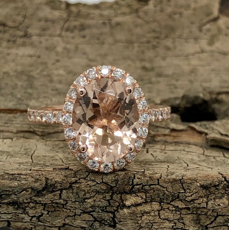 2 CT Oval Cut Morganite Diamond 925 Sterling Silver Halo Women's Engagement Ring