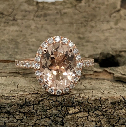 2 CT Oval Cut Morganite Diamond 925 Sterling Silver Halo Women's Engagement Ring