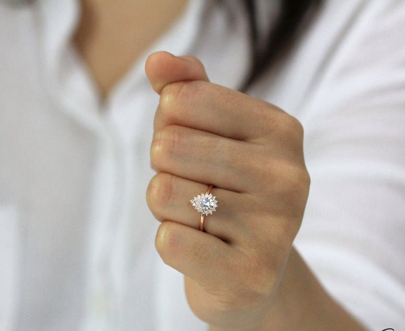 1.75 Ct Pear Cut Rose Gold Over On 925 Sterling Silver Halo Engagement Ring