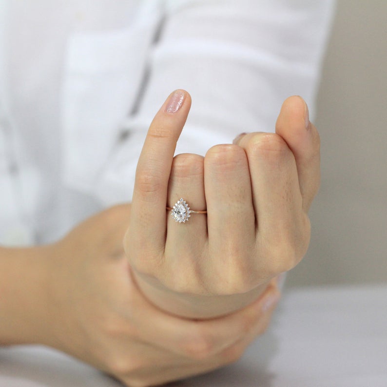 1.75 Ct Pear Cut Rose Gold Over On 925 Sterling Silver Halo Engagement Ring