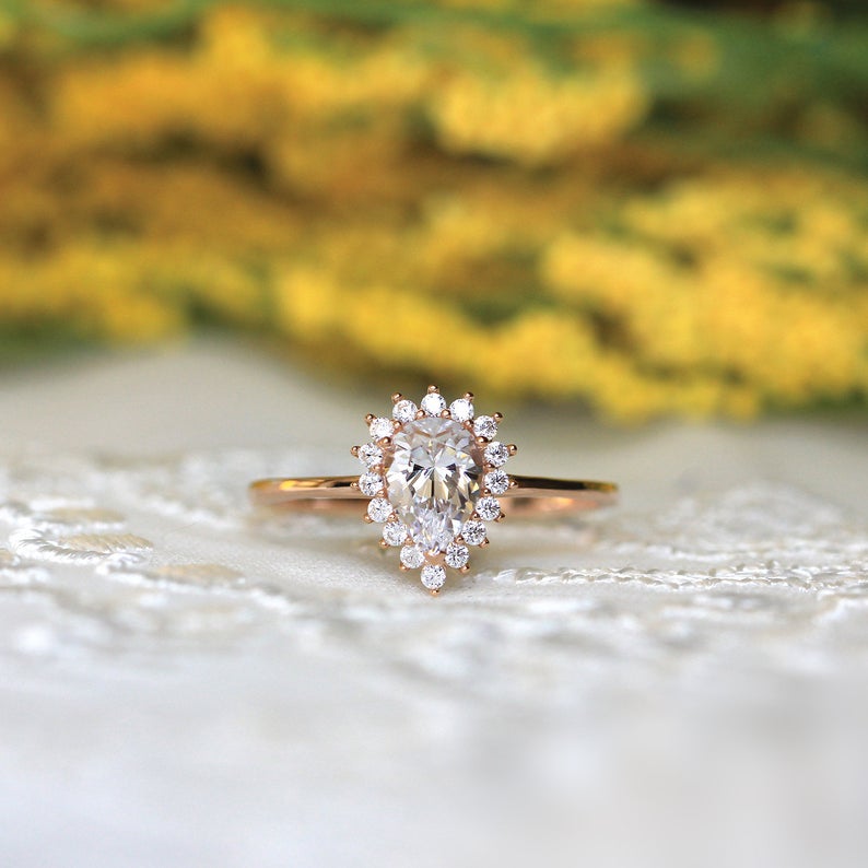 1.75 Ct Pear Cut Rose Gold Over On 925 Sterling Silver Halo Engagement Ring
