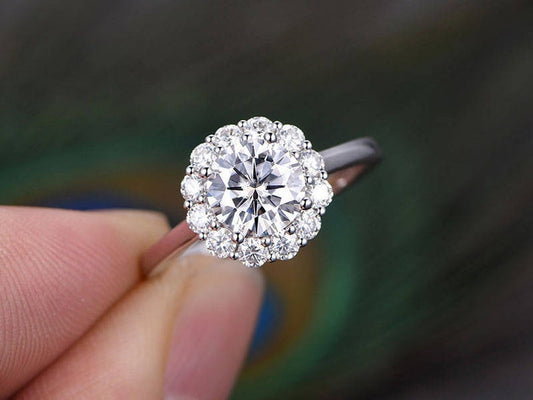 3 CT Brilliant Cut Moissanite Diamond 925 Sterling Silver Halo Promise Ring