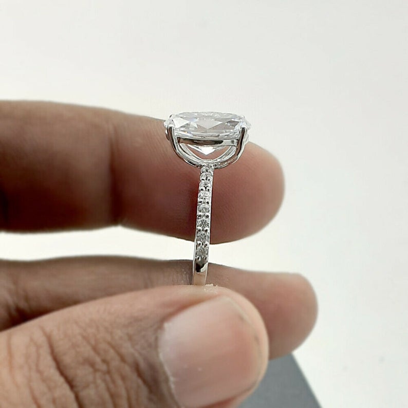 2 CT Oval Cut White Diamond 925 Sterling Silver Solitaire With Accent Ring