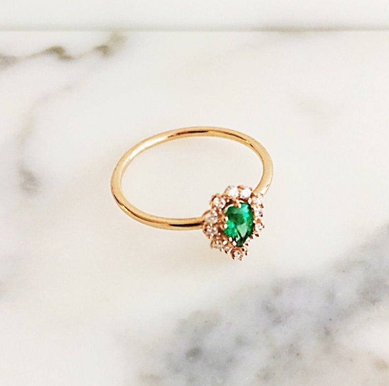 1 CT Pear Cut Emerald Diamond 925 Sterling Silver Halo Engagement Ring