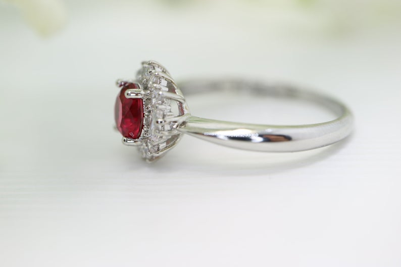1 CT Round Cut Red Tourmaline Diamond 925 Sterling Silver Halo Flower Engagement Ring