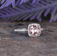 1 CT Cushion Cut Morganite Diamond 925 Sterling Silver Halo Woman Engagement Ring