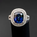 1 CT Cushion Cut Blue Sapphire Diamond 925 Sterling Silver Double Halo Engagement Ring
