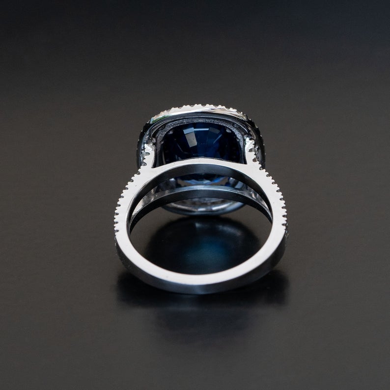 1 CT Cushion Cut Blue Sapphire Diamond 925 Sterling Silver Double Halo Engagement Ring