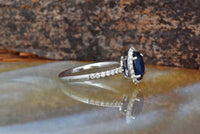 1 CT Oval cut Blue sapphire Diamond White Gold Over On 925 Sterling Silve Halo Engagement Ring