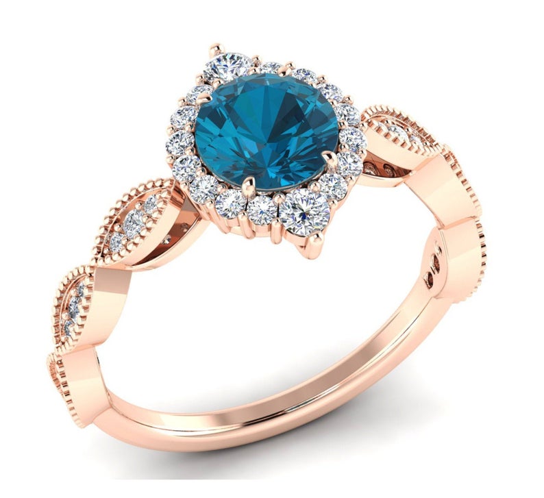 3 CT Round Cut London Blue Topaz Diamond 925 Sterling Silver Women Halo Wedding Ring