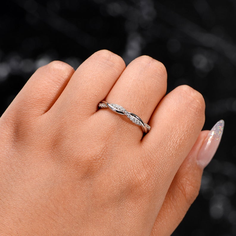 1 CT Round Cut Diamond 925 Sterling Silver Full Eternity Band Twisted Rope Ring For Women