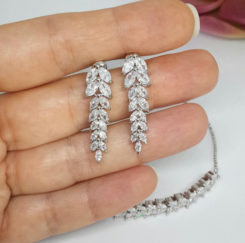 3.75 Ct Marquise Cut Diamond 925 Sterling Silver Engagement Dangle Earrings