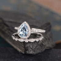 1 CT Pear Cut Aqumarine Diamond 925 Sterling Silver Halo Anniversary Gift Ring