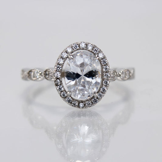 1 CT Oval Cut Diamond 925 Sterling Silver Women Halo Promise Ring