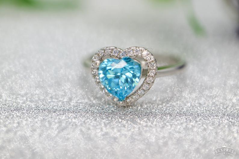 1 CT Heart Cut Aquamarine Diamond 925 Sterling Silver Halo Anniversary Ring - atjewels.in
