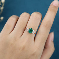 1 CT Oval cut Emerald Diamond Rose Gold Over On 925 Sterling Silver Cluster Promise Ring for women