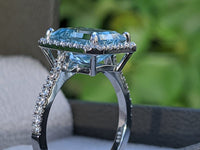 1 CT Emerald Cut Aquamarine Diamond 925 Sterling Silver Halo Anniversary Ring