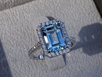 1 CT Emerald Cut Aquamarine Diamond 925 Sterling Silver Halo Anniversary Ring