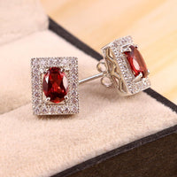 3.50 Ct Oval Cut Red Garnet 925 Sterling Silver Halo Anniversary Gift Stud Earrings