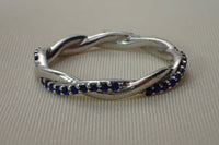 1.20 CT Round Cut Blue Sapphire White Gold Over On 925 Sterling Silver Infinity Wedding Band Ring