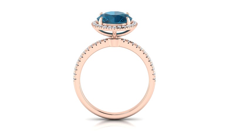 3 CT Round Cut London Blue Topaz Diamond Rose Gold Over On 925 Sterling Silver Wedding Ring For Women