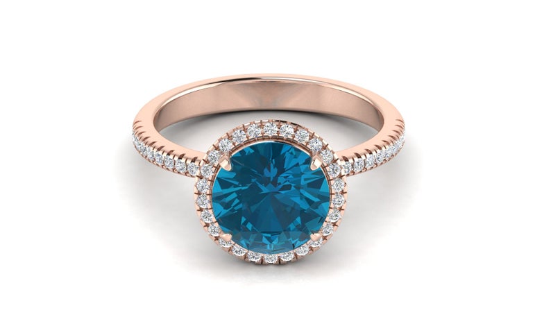 3 CT Round Cut London Blue Topaz Diamond Rose Gold Over On 925 Sterling Silver Wedding Ring For Women