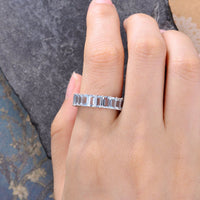 1 CT Emerald Cut Aquamarine White Gold Over On 925 Sterling Silver Wedding Band Women Full Eternity Ring