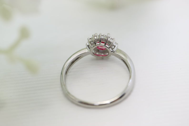 1 CT Round Cut Red Tourmaline Diamond 925 Sterling Silver Halo Flower Engagement Ring