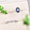 3 CT Oval Cut Blue Sapphire Diamond 925 Sterling Silver Halo Engagement Bridal Ring Set