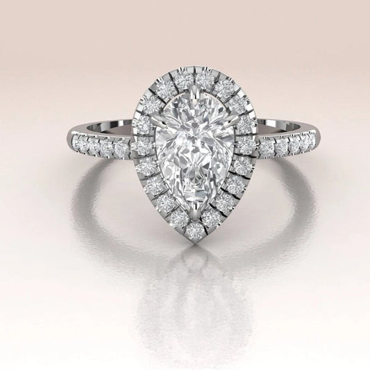 1 CT Pear Cut Diamond 925 Sterling Silver Halo Engagement Ring