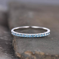 0.75 Ct Round Cut Blue Topaz Half Eternity Promise Band Ring In 925 Sterling Silver