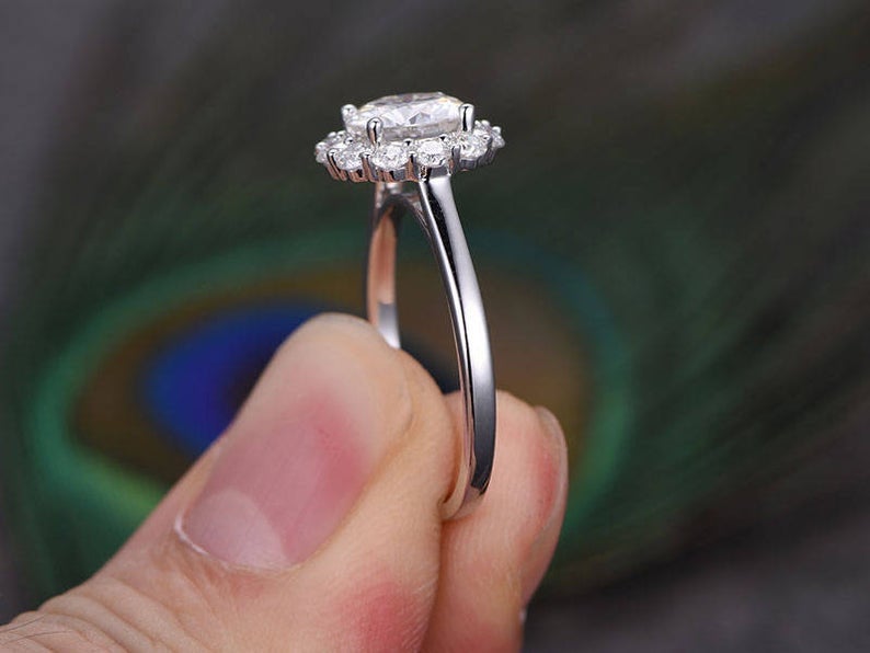 3 CT Brilliant Cut Moissanite Diamond 925 Sterling Silver Halo Promise Ring