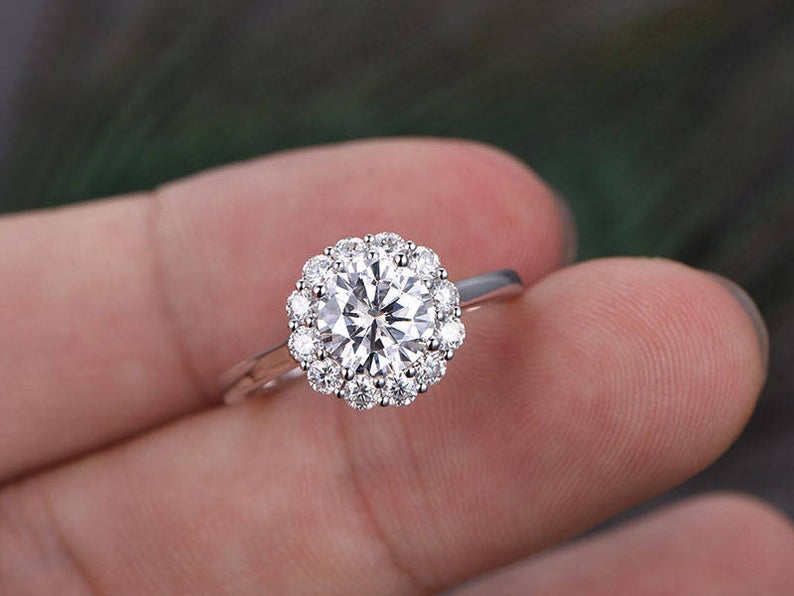 3 CT Brilliant Cut Moissanite Diamond 925 Sterling Silver Halo Promise Ring