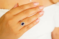 1 CT Oval Cut Blue Sapphire Diamond 925 Sterling Silver Engagement Ring