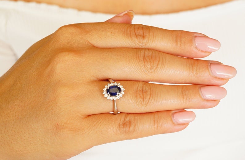 1 CT Oval Cut Blue Sapphire Diamond 925 Sterling Silver Engagement Ring - atjewels.in