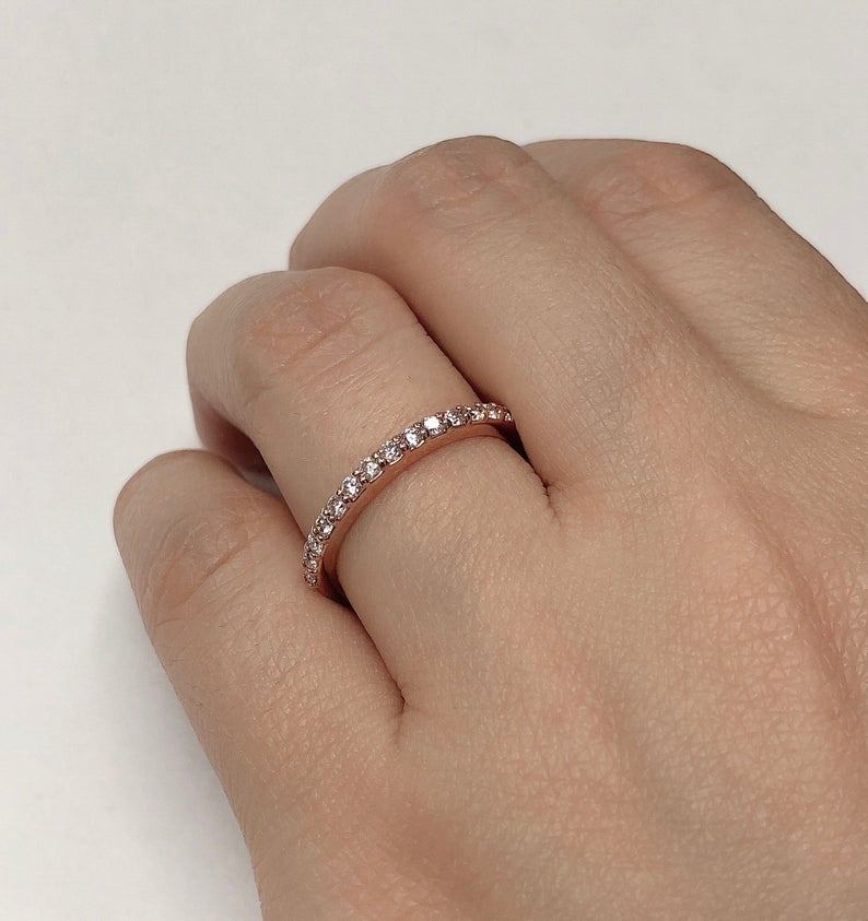 1 CT Round Cut Diamond 925 Sterling Silver Half Eternity Wedding Band Ring