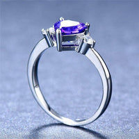 1 CT  Heart Cut Amethyst Diamond 925 Sterling Silver Solitaire With Accents Ring