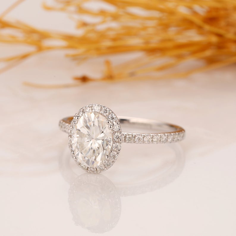 1.50 Ct Oval & Round Cut Diamond Halo Engagement Wedding Ring In 925 Sterling Silver