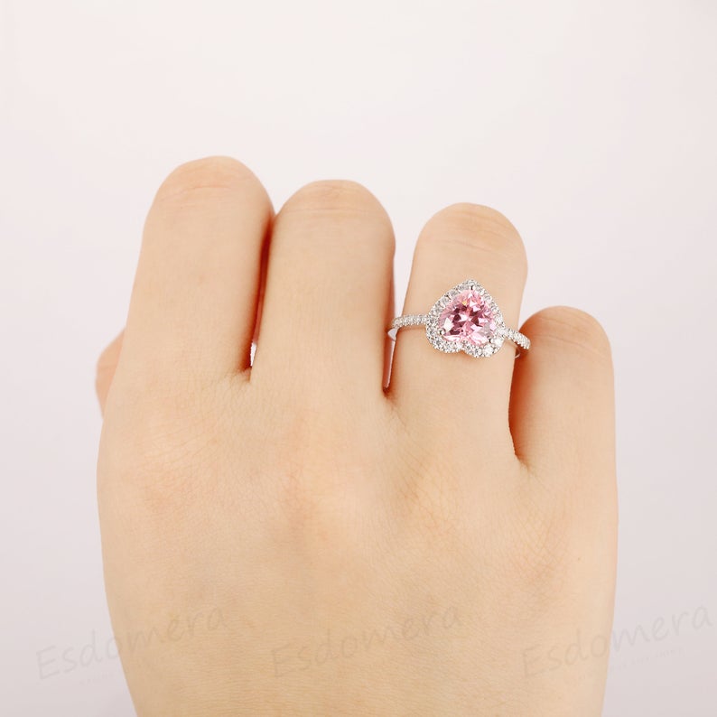 1.50 Ct Heart Cut Pink Sapphire 925 Sterling Silver Halo Proposal Ring For Her