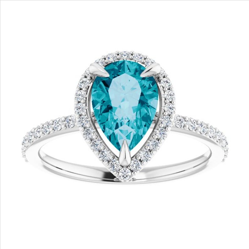 1 CT Pear Cut London Blue Topaz Diamond 925 Sterling Silver Halo Engagement Ring - atjewels.in