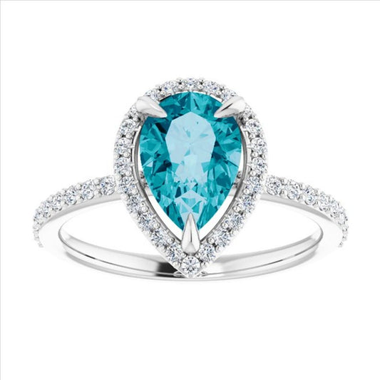 1 CT Pear Cut London Blue Topaz Diamond 925 Sterling Silver Halo Engagement Ring - atjewels.in