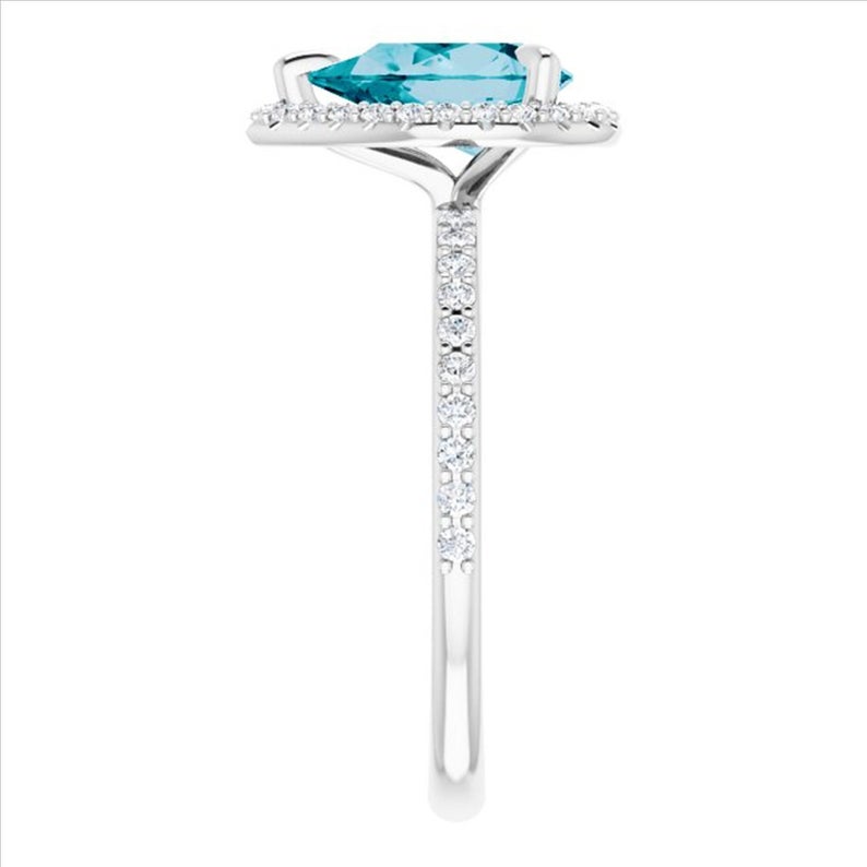 1 CT Pear Cut London Blue Topaz Diamond 925 Sterling Silver Halo Engagement Ring - atjewels.in