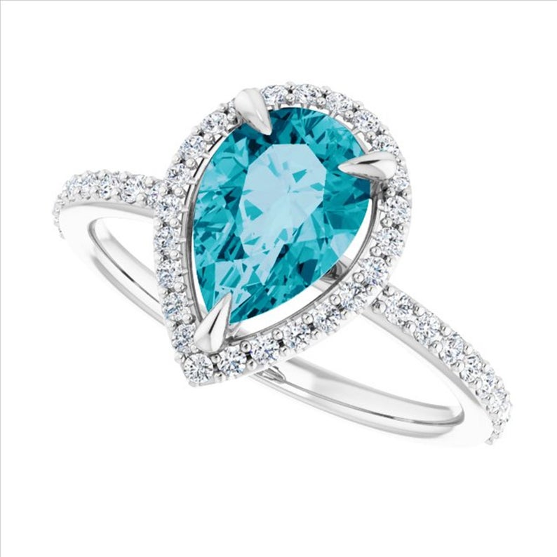 1 CT Pear Cut London Blue Topaz Diamond 925 Sterling Silver Halo Engagement Ring - atjewels.in