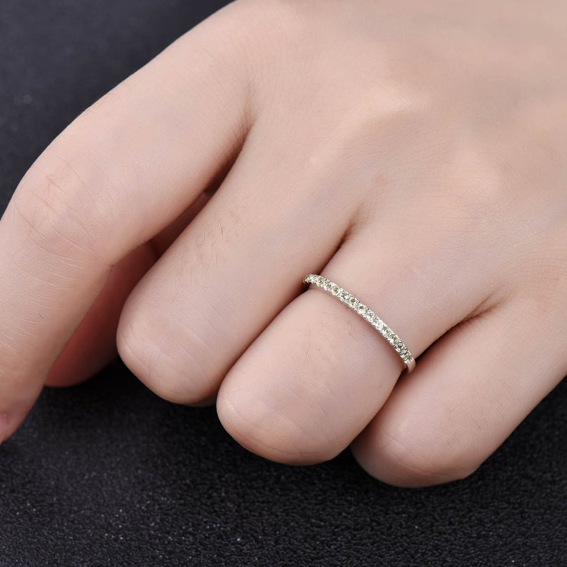 1 CT Round Cut Peridot Diamond 925 Sterling Silver Half Eternity Wedding Band Ring