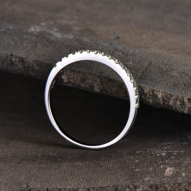 1 CT Round Cut Peridot Diamond 925 Sterling Silver Half Eternity Wedding Band Ring