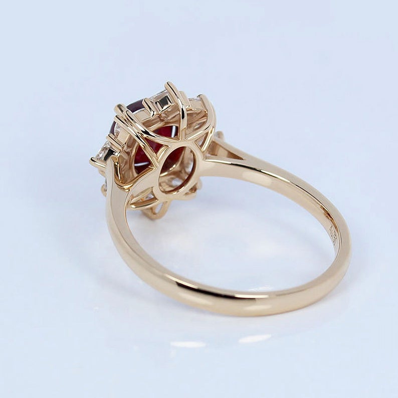 1.2 CT Cushion Cut Ruby Diamond Rose Gold Over On 925 Sterling Silver Engagement Ring